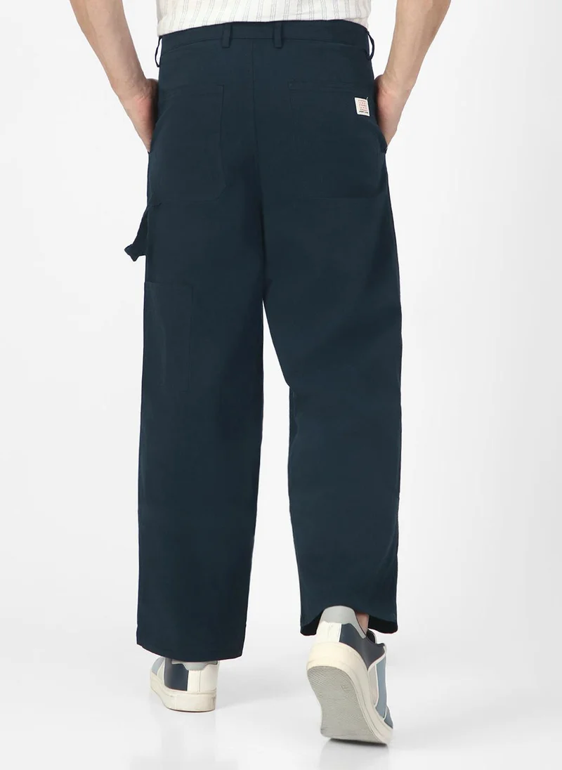 Urbano Fashion  Urbano Fashion Men's Navy Loose Baggy Fit Solid Carpenter Trouser Pant with 5 Pockets Non-Stretchable for Men | Best Price UAE